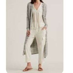 Lucky Brand Women's Gray/White Long Open Lightweight Duster Cardigan. Sz L